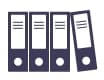 A row of four binders with one open and the other closed.
